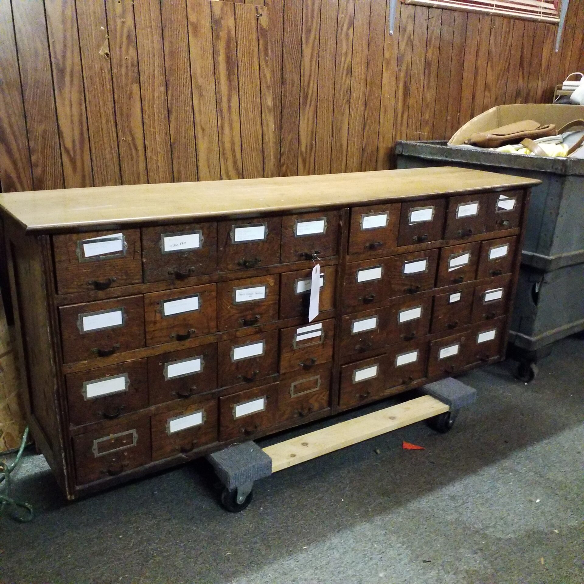 Vintage 32-Drawer Wood and Metal Cabinet